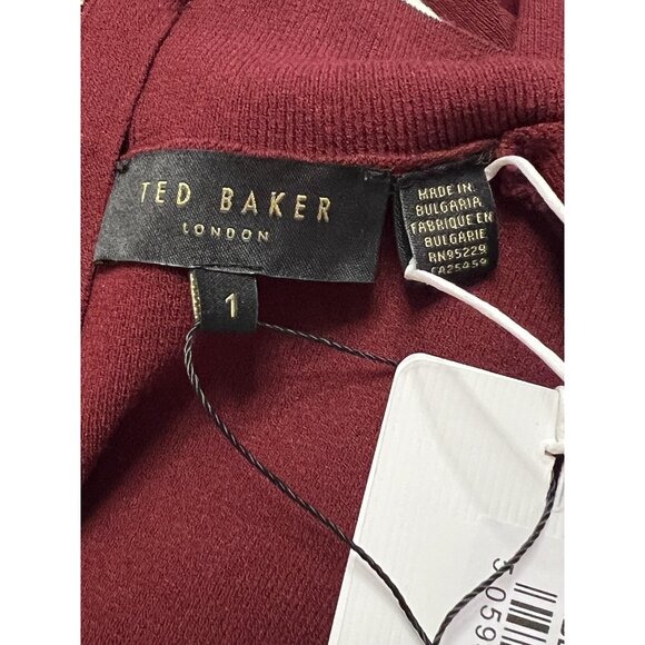 Ted Baker Dress Womens Small Oxblood Red Cream Short Sleeve Knit Bodycon Evelynn - Picture 2 of 12